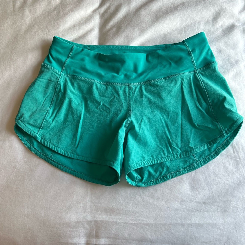 Teal speed up Lululemon shorts, size 4, 4in
